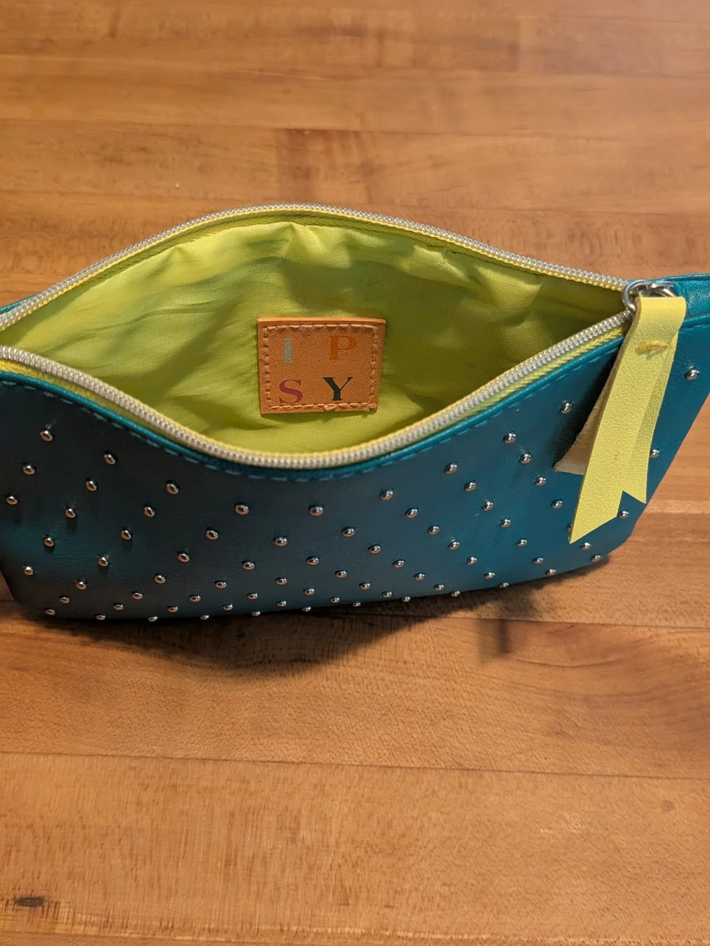 Ipsy 100th Edition Teal & Lime Studded Cosmetic Bag